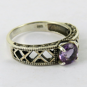 Anillos de Plata de Ley 925 con Amatista de Shri Ashapura Jewels, Engaste de Bisel con Piedra Preciosa Natural, Estilo BOHEMIA, Certificado por Terceros - Product Image 3