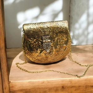 Bolso de Mano de Diseño Vintage, Metálico Dorado, de Lujo, para Novia, Boda, Fiesta, con Patrón Circular, Hecho a Mano, Personalizable - Product Image 4