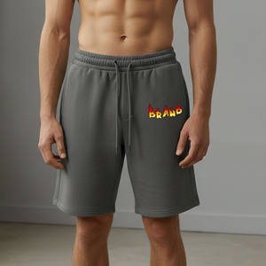 Shorts homme 100% coton de haute qualité, style décontracté été, broderie personnalisée, couleur unie, respirant, style hip hop, coupe ample. - Product Image 1