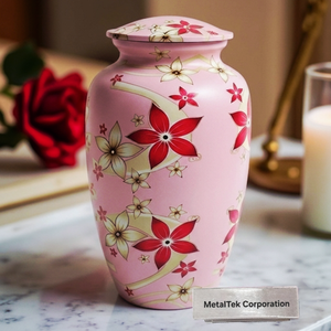 Aluminium Cremation Urn Adult Funeral Ashes Memorial Keepsake Handcrafted Flower Urn Metal Burial Vessel <b>Large</b> Human Ash Holder - Product Image 4