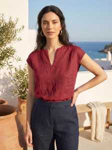 Blusa de Lino para Mujer con Cuello en V y Manga Corta, Estilo Casual Holgado, Blusa de Verano, Color Personalizado, Camisa de Lino para Dama al por Mayor - Product Image 6