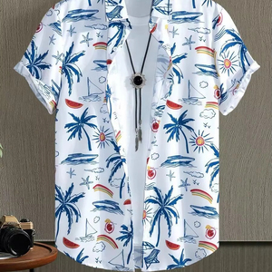เสื้อเชิ้ตแขนสั้นพิมพ์ลายดิจิตอล 3 มิติ สไตล์ลำลองสบายๆ สำหรับผู้ชายในช่วงฤดูร้อน เหมาะสำหรับวันพักผ่อนบนเกาะ - Product Image 6