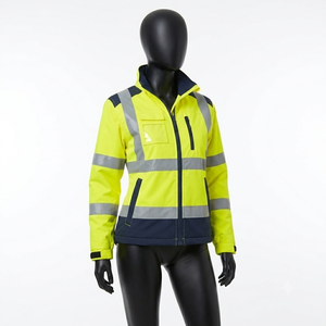 245 GSM Premium Poly Cotton Twill Women Work <b>Jacket</b> Navy Reflective Panel Custom Logo Industrial Wear - Product Image 2