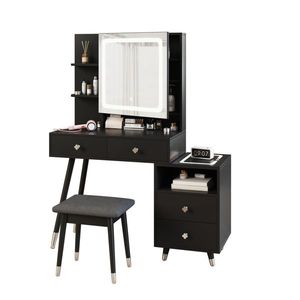 Solid Wood <b>Makeup</b> Vanities 4 Drawers 2 Layer Shelf <b>Mirror</b> Cabinet-Pitted Particle Board Melamine Paste Copper Sheath Decoration - Product Image 5