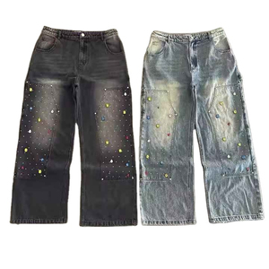 High Quality Fashion Streetwear Women Breathable Polyester <b>Winter</b> Washed Pearls Wide Leg Flare Pants Multi Pocket High <b>Jeans</b> - Product Image 5