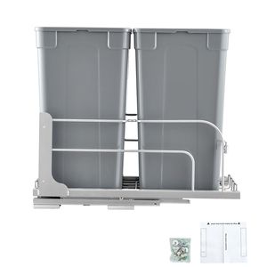 Set di contenitori per rifiuti da cucina a doppio scomparto da 27 QT con capacità intelligente di 30L e kit porta per bidone della spazzatura resistente - Product Image 1