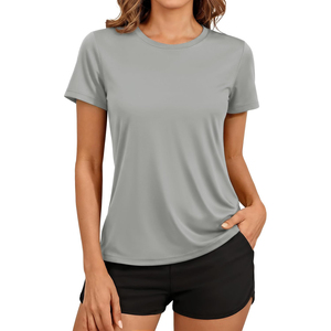 Camiseta Deportiva Casual de Manga Corta con Cuello Redondo y Color Rojo Sólido para Mujer, de Secado Rápido, para Primavera/Verano, ODM OEM - Product Image 5