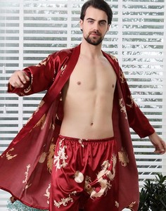Peignoir élégant à manches longues en polyester/coton doux, avec fermeture élastique à la taille, pour homme et femme, idéal été comme hiver - Product Image 2