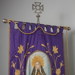 Luxury Purple Silk Church <b>Banner</b> Gold Bullion Wire Embroidered Our Lady of Sorrows Christian Ceremonial <b>Banner</b> - Product Image 2