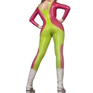 Combinaison moulante en spandex color block pour femme, à manches longues, col roulé, taille haute, coupe ajustée, longueur intégrale, tenue de club - Product Image 4