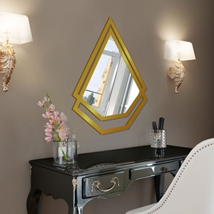 Beveled Shape Scandinavian Design Glass <b>Wall</b> <b>Mirror</b> with Gold Texture Geometric Decorative Bathroom <b>Mirror</b> - Product Image 2