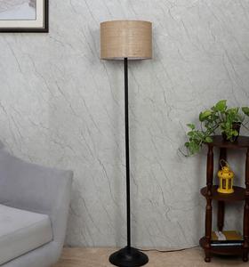 Modern Floor Lamp <b>Iron</b> Base Beige Fabric Drum Shade LED Warm Light Residential Use - Product Image 3