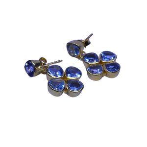 Joyería de plata de ley 925 chapada en oro con topacio azul, juego de aretes para mujer a la moda. - Product Image 3