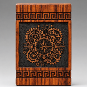 Wooden Urn <b>Memorial</b> <b>Keepsake</b> Box Engraved Gear Compass Pattern Cremation Ashes Storage Case for Remembrance - Product Image 1