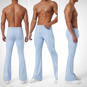 100% Polyester Men Flare Leg Yoga Pants Drawstring Waist <b>Printed</b> <b>Leggings</b> Men Gym Fitness Full Length Tights Men Flare <b>Legging</b> - Product Image 5