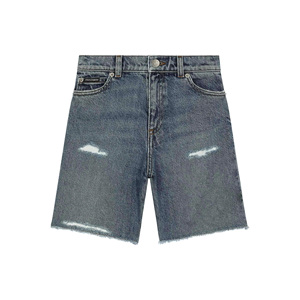 <b>Men's</b> Denim Bermuda <b>Shorts</b> With Embroidered Floral Fish Shell <b>Patches</b> Mid Waist Button Fly Casual Summer Wear - Product Image 5