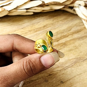 Market Favorite Boho Green Onyx Ring Tribal Brass Band Women 18k Gold Plated Vintage Filigree Bypass <b>Wrap</b> Ring Wholesale/OEM/ODM - Product Image 2