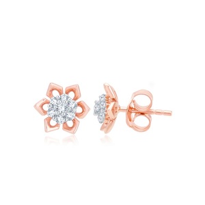 Pendientes de Diamantes de Oro Rosa con Corte Brillante Redondo, Joyería Elegante para Uso Diario - Product Image 1