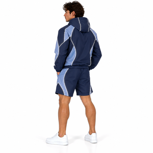 High Quality Men Short Set Windbreaker Full Zip Hooded <b>Jacket</b> <b>Running</b> Shorts Set <b>Reflective</b> Piping Custom Mens Activewear Set - Product Image 4