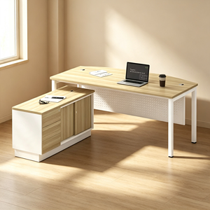 Bureau d'angle moderne en forme de L avec armoire de rangement, plateau en bois, structure blanche, bureau d'ordinateur autoportant pour bureau à domicile - Product Image 2