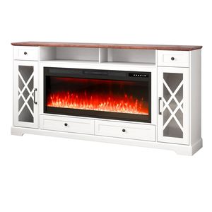 Mobile TV Angolare di Lusso Stile Pastorale da 80 Pollici con Caminetto da 42 Pollici, Cassetti e Armadietti Contenitori, Tavolo Console 2 - Product Image 1