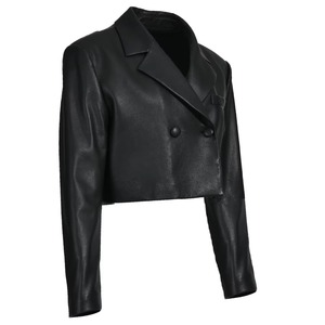 <b>Women</b> Genuine Leather Cropped <b>Jacket</b> V-neck Short <b>Sleeveless</b> Outerwear Custom Color Spring Autumn - Product Image 2