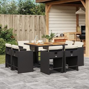 Juego de 8 Muebles de Jardín para Comedor en Patio, Color Negro y Marrón - Product Image 1