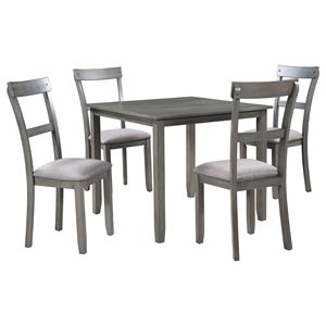 Set da Pranzo Industriale in Legno a 5 Pezzi, Tavolo da Cucina Grigio e 4 Sedie per Sala da Pranzo - Product Image 6