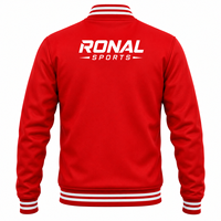 Veste de sport rouge pour homme RONAL SPORTS avec bordure à rayures blanches et logo imprimé au dos Coupe classique Col rabattu Fermeture éclair