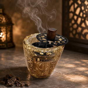 Luxury Resin Wood <b>Bakhoor</b> Burner Gold Foil Metal Lid Ramadan Eid Gift Arabic Incense Burner Mabkhara <b>Oud</b> Burner HomeDecor Accent - Product Image 2