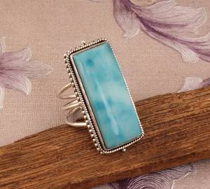 Anillo de Plata Larimar, Anillo de Plata de Ley 925, Plata de Ley 925 Sólida - Product Image 1