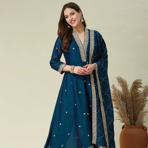 Ensemble Kurti Anarkali Évasé en Soie Exquise, Salwar Kameez Élégamment Conçu, Séchage Rapide, Toutes Saisons, pour Tenue Décontractée, Nouveauté 2026 - Product Image 1