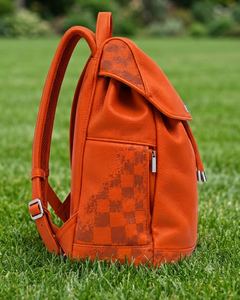 Mochila de Cuero Genuino Naranja 2026, Superventas, 15 Pulgadas, Cierre con Cordón, Patrón de Rejilla de Diamantes, Unisex, Mochila de Uso Diario - Product Image 2
