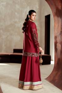 Camisa Corta de Viscosa Pura con Bordado Chikankari, Mangas Largas, Conjunto de 3 Piezas con Pantalón Plazo, Estilo Anarkali, Sin Arrugas, para Fiesta - Product Image 2