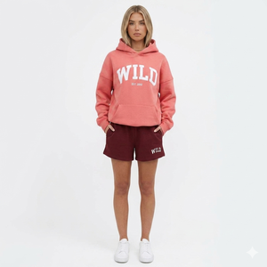 Florida Print Hoodie and Shorts <b>Set</b> Fleece Casual Loose Fit Spring Summer Daily Wear Teal <b>White</b> Lettering - Product Image 4