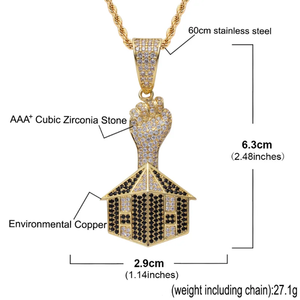 Rhinestone Men Necklace <b>Ice</b> <b>Out</b> Cubic Zircon Hip Hop House Pendant Home Building Charm Gold Silver Bling Cuban <b>Chain</b> Jewelry - Product Image 4