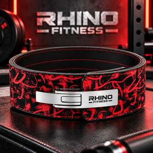 Ceinture de musculation ajustable en cuir Rhino Fitness avec protection professionnelle, rouge et noir, soutien lombaire pour la salle de sport - Product Image 1