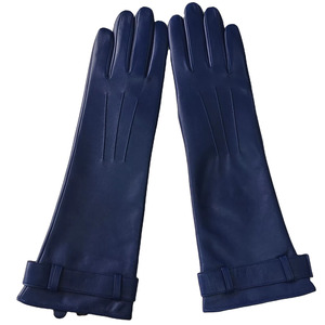 Opera Length Blue Leather <b>Gloves</b> Plain Style Unlined Winter Business Use - Product Image 2
