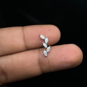 Botanical 14K Gold Lab Grown Diamond Leaf Ear Climber Marquise <b>Stud</b> Earrings For Conch <b>Helix</b> Cartilage Piercing Jewelry - Product Image 3