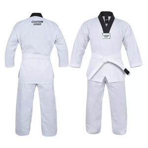 Uniforme de Taekwondo Blanco con Cuello en V, Antiencogimiento, para Artes Marciales, Estilo Maestro de Cinturón Negro, en Oferta - Product Image 1