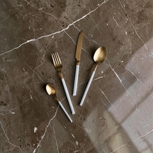 Gold Plated Cutlery Set <b>Mirror</b> Finish Long Handle Minimalist Design Dishwasher Safe Metal Utensils For Party Occasion - Product Image 3