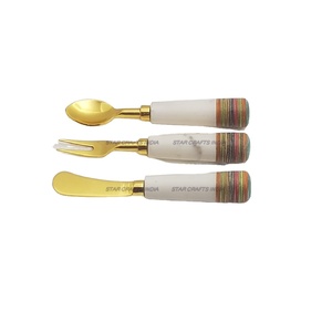 Ensemble de trois couverts en résine/marbre dernier cri ensemble de couverts en métal nouvelle cuillère et fourchette derniers couverts en métal argenterie - Product Image 1