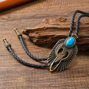 Boutons de manchette raffinés, pinces à cravate, pendentif Bolo Faucon Turquoise 2,4 pouces en acier inoxydable pur, cordon en cuir noir réglable pour hommes et garçons - Product Image 5