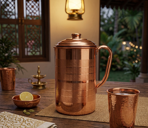 Premium Pure Copper Water Jug Pitcher with Lid and 2 Tumbler Glasses Set – Handmade Ayurvedic Health Benefits Drinkware for Home - Product Image 6