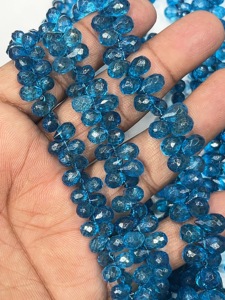 Topacio Azul de Londres Natural, Cuentas Facetadas en Forma de Lágrima, Hilo de 8 Pulgadas, Venta al Por Mayor, Certificado por Alif International Aigs - Product Image 2