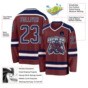 Maillots de hockey sur glace personnalisés de haute qualité, résistants au vent, écologiques, avec nom et numéro brodés en 3D, 100% polyester sergé - Product Image 3
