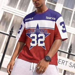 เสื้อเจอร์ซีย์หมายเลขสำหรับผู้ชาย Y2k เสื้อโอเวอร์ไซส์ลายแคลิฟอร์เนีย สตรีทแวร์ คอกลม แขนสั้น - Product Image 4