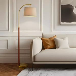 Lampada da Terra in Legno per Soggiorno, Oro con Interruttore a Pedale, Lampada ad Arco Alta, per Ufficio, Cameretta, Luce da Lettura Industriale - Product Image 4