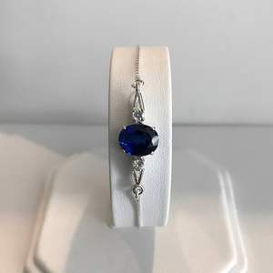 Oval Cut Sapphire Sterling <b>Silver</b> Vintage Bolo Style <b>Adjustable</b> <b>Bracelet</b> September Birthstone Jewelry Gift for Women Elegant - Product Image 3