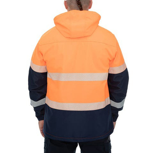 Veste polaire orange haute visibilité pour homme avec capuche, bandes réfléchissantes, fermeture éclair coupe-vent, style vêtement de travail hiver - Product Image 3